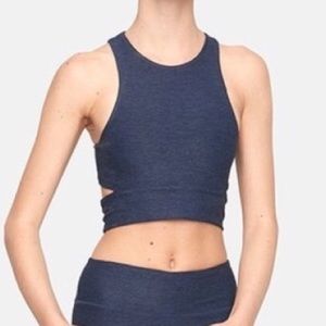 Outdoor Voices Slashback Crop in Navy heather